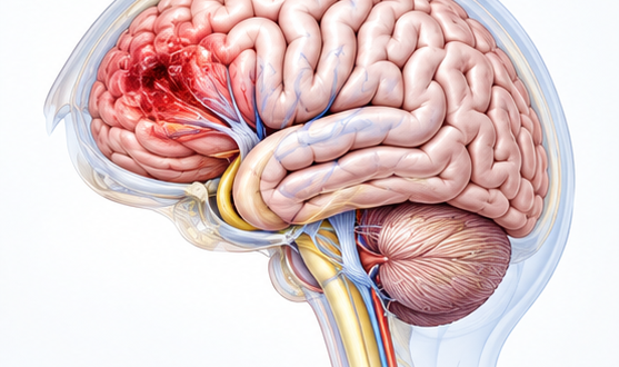 Medical illustration of a traumatic brain injury